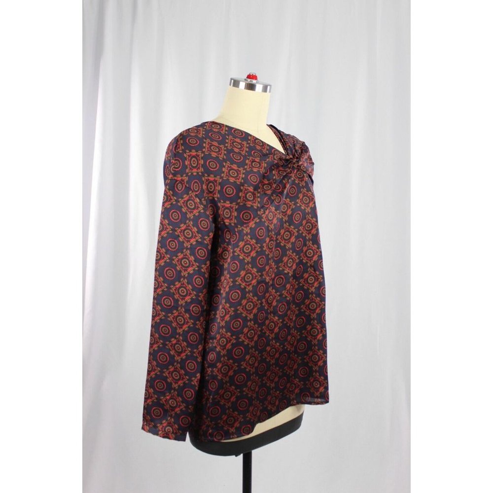 CLUB MONACO Navy Red Foulard Biscuit Print Twill Twist Front Blouse Top, Size XS - Picture 3 of 12